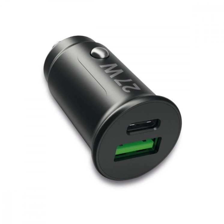 Caricatore da Auto USB A e USB-C 27 Watt PD Power Delivery Fast Charge 3 3A Nero