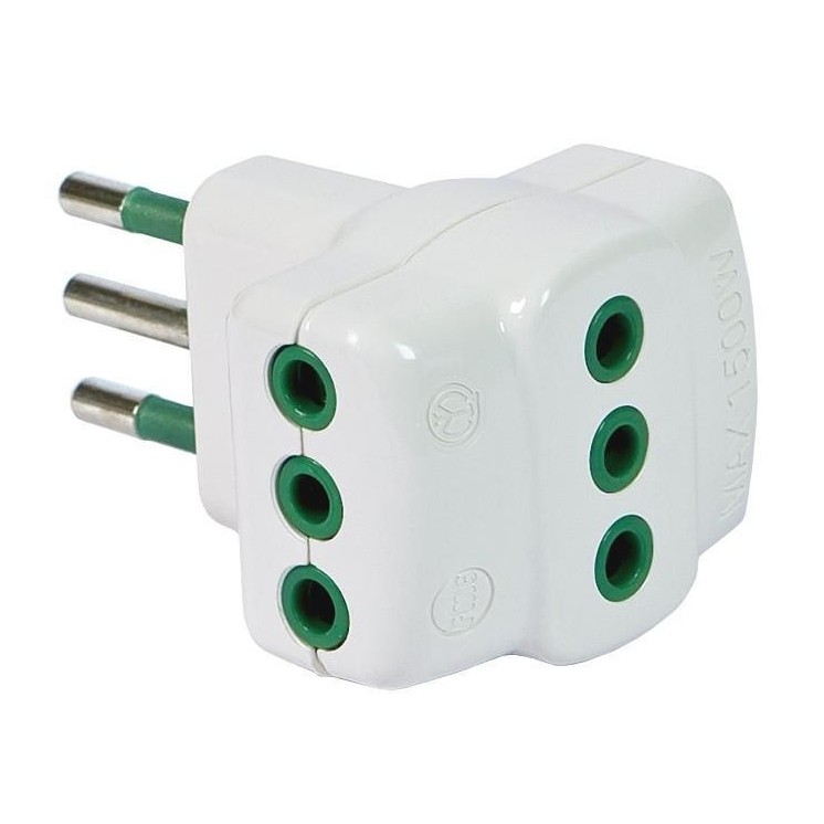 Adattatore Triplo Spina 2P+T Presa 2P+T 10A