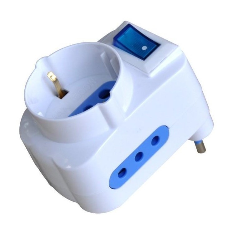 Adattatore con Spina 10A 2 Prese 10A e 1 Schuko