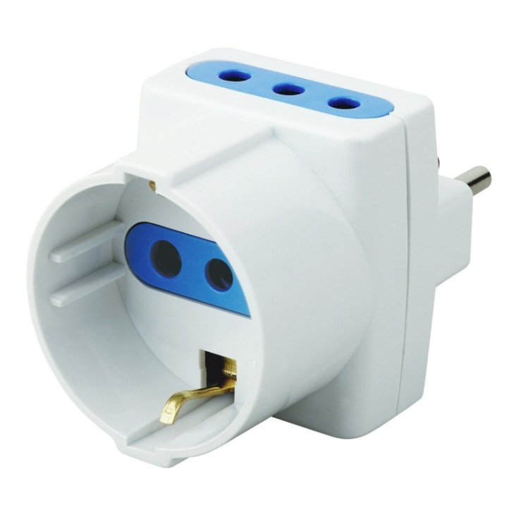 Adattatore Triplo Schuko Spina 2P+T Prese 2P+T 10A