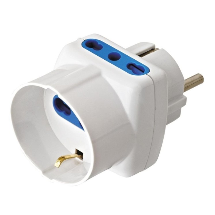 Adattatore Triplo Spina Schuko a Prese Bipasso con Schuko Bianco