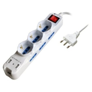 Multipresa 6 Posti Italiana Bipasso con 2 Prese USB Bianca