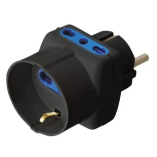 Adattatore Triplo Spina Schuko a Prese Bipasso con Schuko Nero