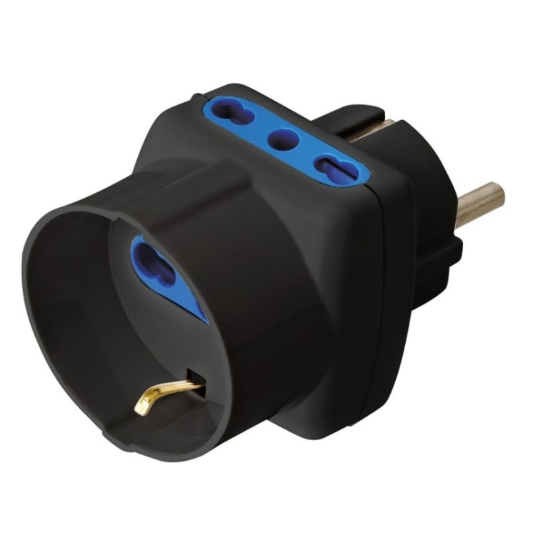 Adattatore Triplo Spina Schuko a Prese Bipasso con Schuko Nero