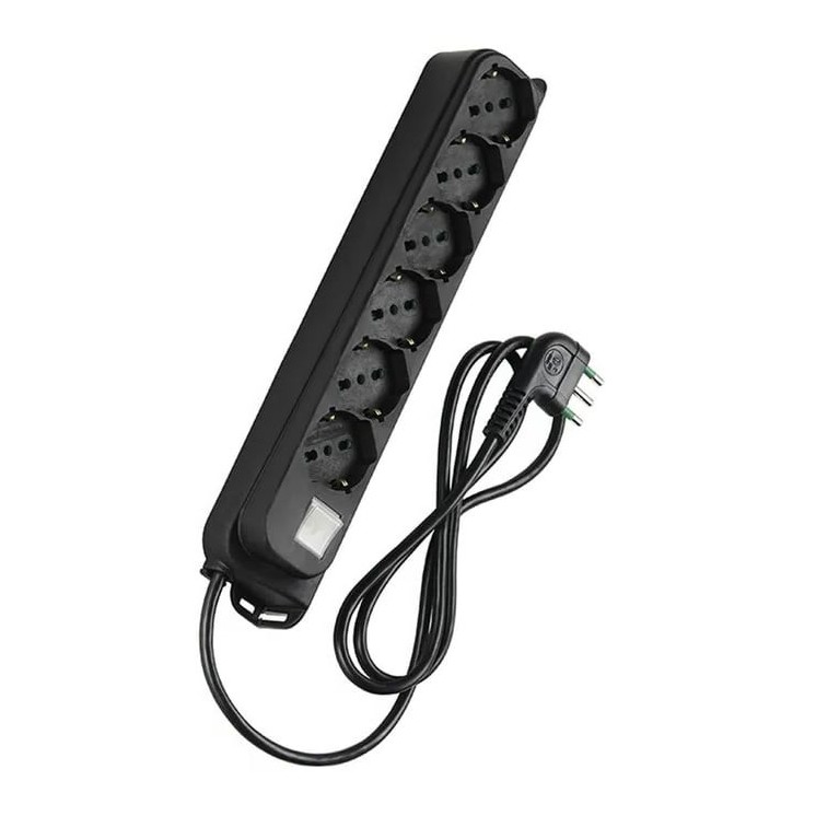 Multipresa 6 Posti Schuko con Interruttore e Cavo 1,5m Nero