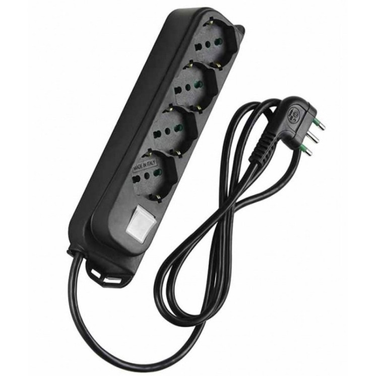 Multipresa 4 Posti Schuko con Interruttore e Cavo 1,5m Nero