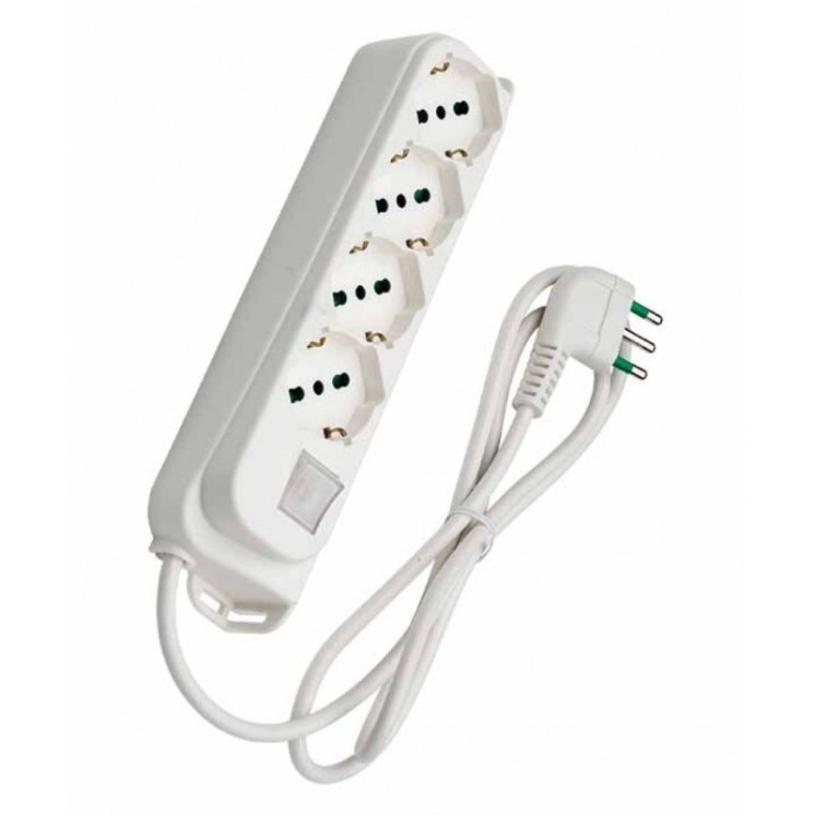 Multipresa 4 Posti Schuko con Interruttore e Cavo 1,5m Bianca