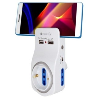 Multipresa 3 Posti e 2 Porte USB con Supporto per Smartphone e Luce Notturna