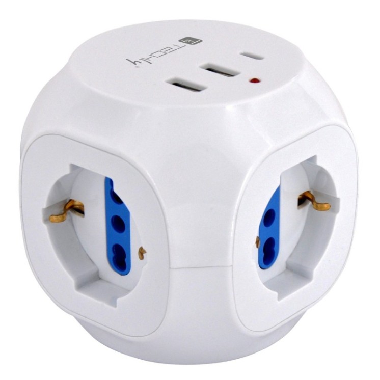 Multipresa a Cubo 3 Posti con 2 Porte USB-A e 1 USB-C QC3.0