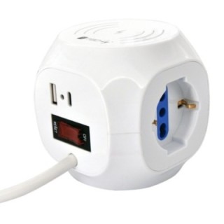 Multipresa a Cubo 4 Posti con USB-A e USB-C QC3.0 e Ricarica Wireless
