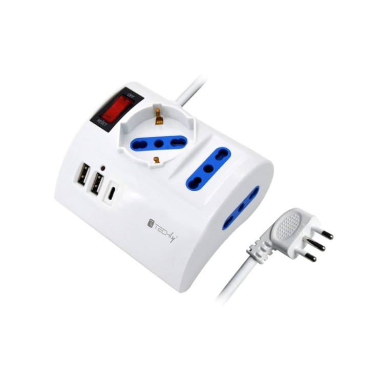 Multipresa da Tavolo 3 Posti con 2 Porte USB-A e 1 Porta USB-C QC3.0