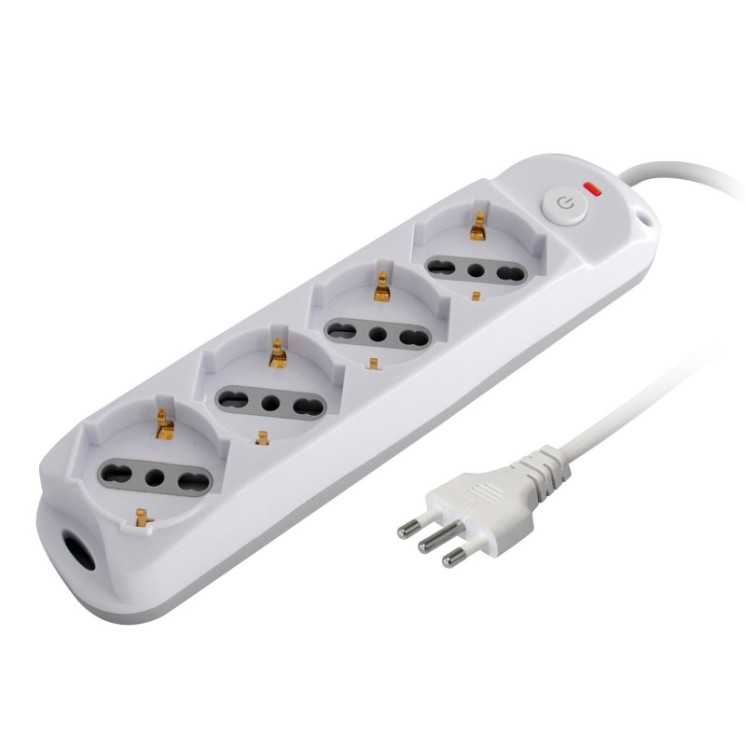 Presa Multipla a 4 Posti Italiana Bipasso/Schuko Spina 10A