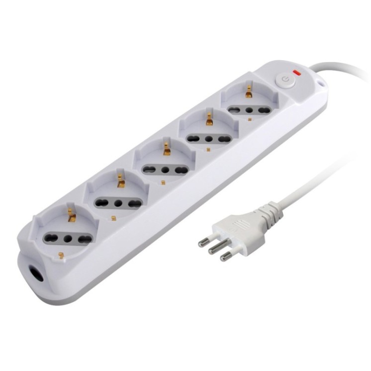 Presa Multipla a 5 Posti Italiana Bipasso/Schuko Spina 10A