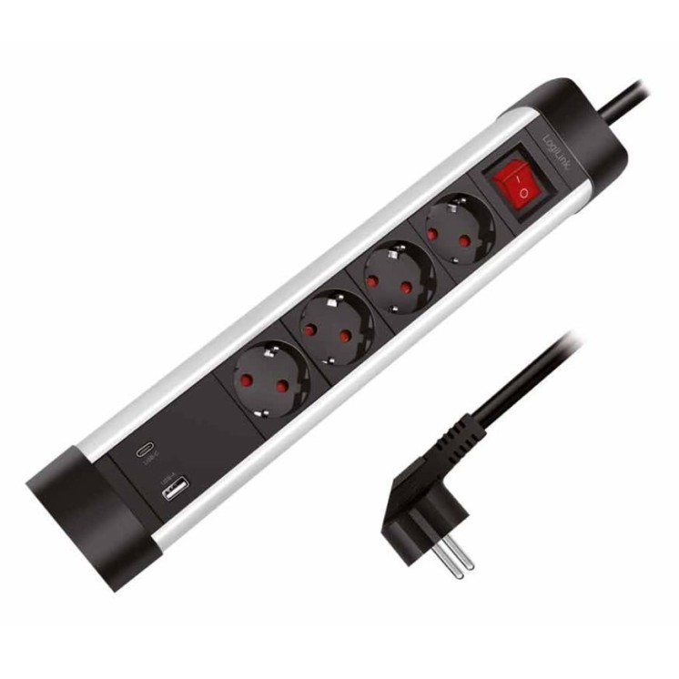 Presa Multipla a 4 vie con Presa USB-C PD e USB-A QC per la Ricarica Veloce