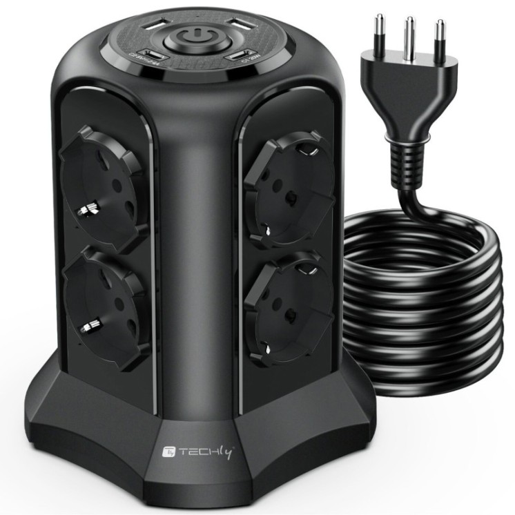Multipresa da Tavolo a Torretta Salvaspazio 8 Posti Italiana Bipasso / Schuko 2 USB-A e 2 USB-C