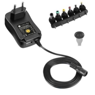 Alimentatore Universale Regolabile 27W AC/DC 3V-12V 2250 mA con 6 Spine DC Porta USB 1A