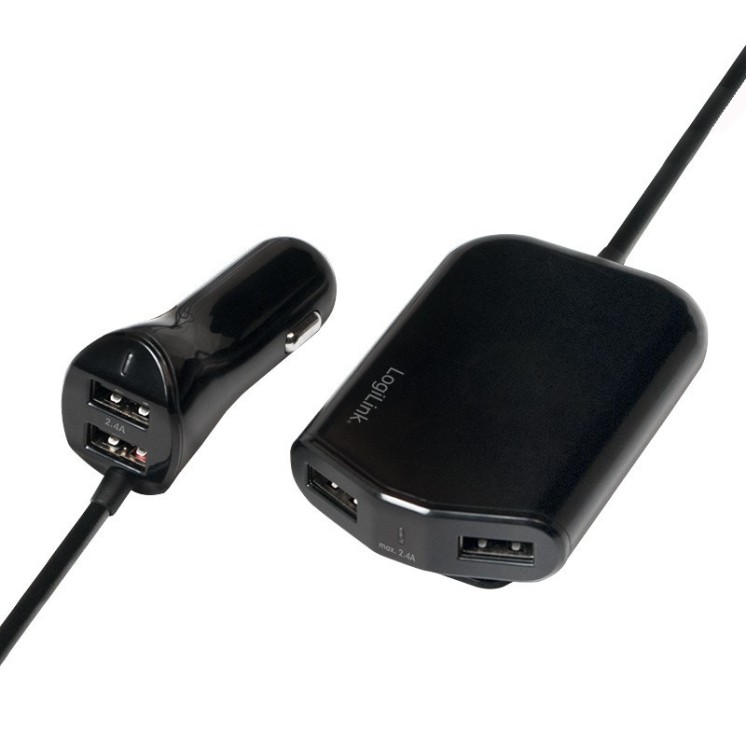 Caricatore da Auto 2 USB + 2 USB per Passeggeri Posteriori 24W