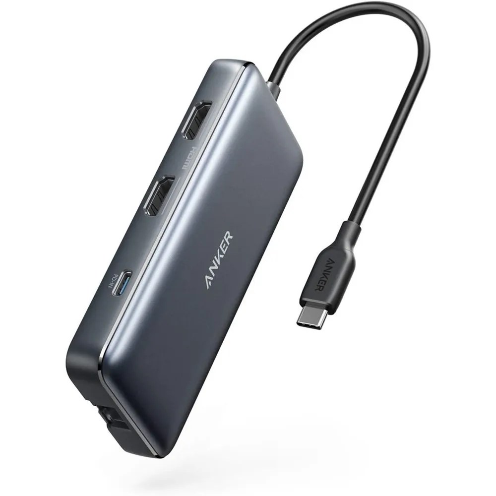 Anker 2xUSB 3.0 2xHDMI 1xSD+microSD 1xETHERNET 1xUSB-C HUB USB-C caricabatterie per laptop