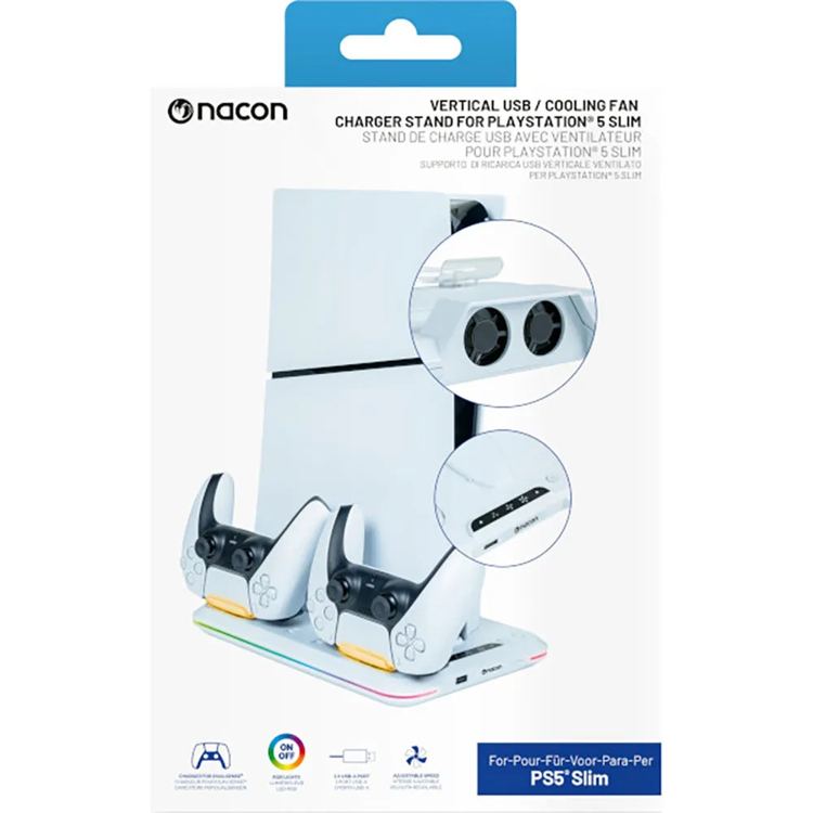 Nacon Supporto verticale sottile con caricatore USB e ventola di raffreddamento