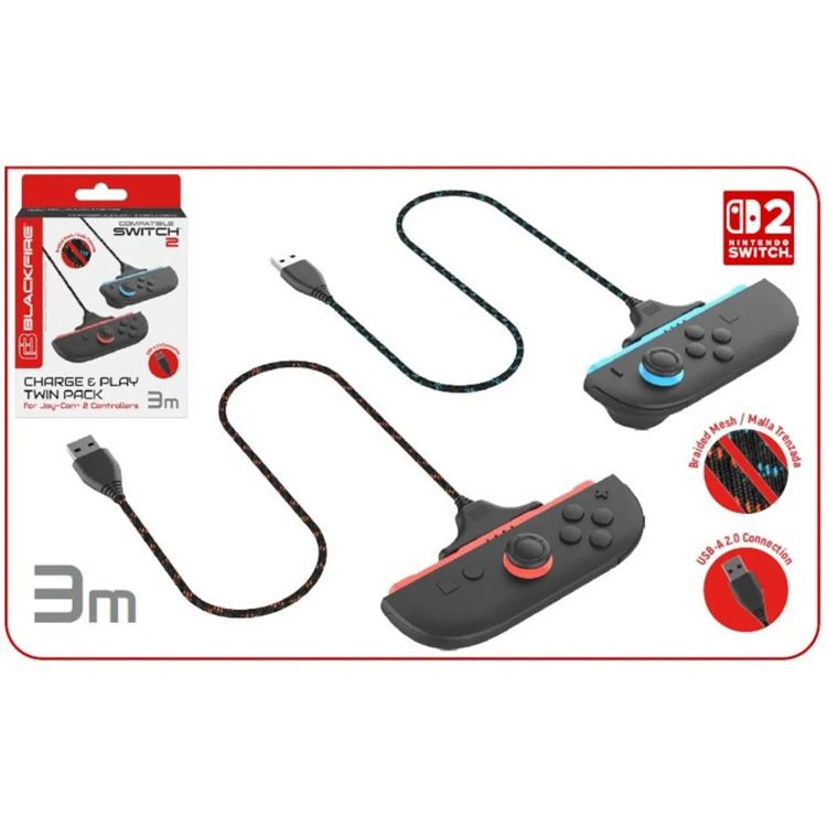 Blackfire Switch 2 Caricatore doppio Charge & Play per Joy-Con 3 m